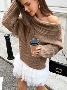 INAWLY Pull ample pour femme à col châle avec épaules dénudées