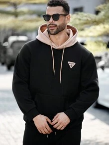 Manfinity Homme Plus Size Men's Color Block Hooded Sweatshirt For Autumn And Winter - Multicolor - View 7