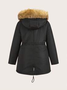 Flirla Plus Size Fashionable Casual Fluffy Collar Padded Padded Coat For Winter Clothes - Black - View 2