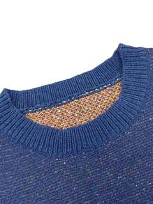 Manfinity EMRG 男式圆领长袖图案休闲毛衣 - 藏蓝色 - 查看 4