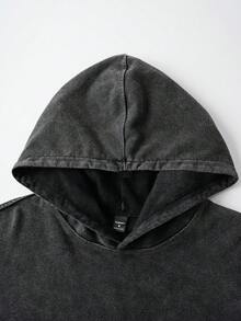 Manfinity EMRG Men's Casual Washed Angel & Letter Print Hooded Sweatshirt For Autumn - Black - View 4