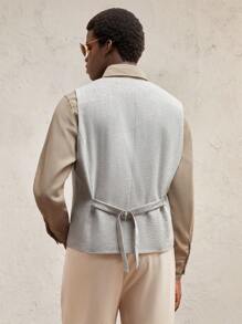 AKNOTIC Business Casual 男士修身休闲无袖前开西装背心，适合日常穿着