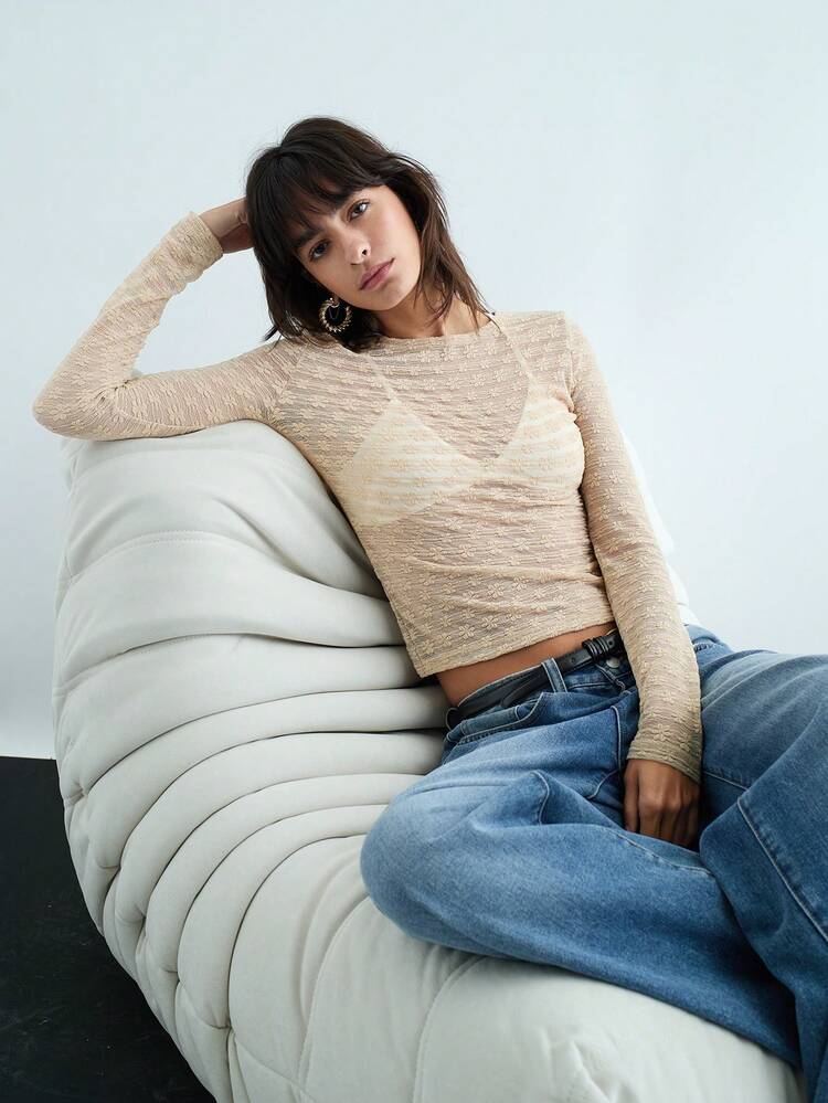 SHEIN Maija New Autumn/Winter Back To School & Party Occasion Urban Chic Women Casual Textured Khaki Knit Top