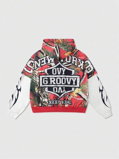 Street Life Men's Withered Tree Branch Camo Hooded Sweatshirt, Cropped Street Style