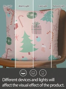 2 vỏ gối trang trí Giáng sinh, khóa kéo ẩn, làm bằng vải polyester, không có ruột - Hồng - Xem 8