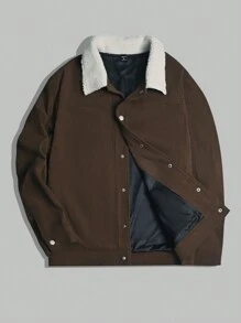 Manfinity Homme Chaqueta larga de mangas con cremallera frontal y forro térmico para hombre de talla grande, chaqueta casual de invierno para salir, regalo para amigos, esposo o novio