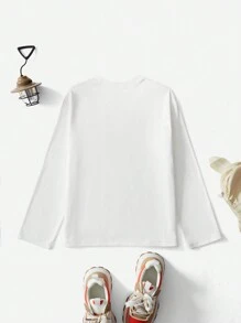 SHEIN Camiseta de manga larga con cuello redondo de forro polar para deportes al aire libre, para niño preadolescente - Blanco - Ver 6
