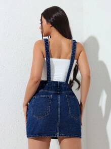 SHEIN EZwear Women Wide Strap Button Pocket Simple Casual Denim Jumpsuit Dress