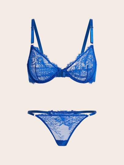 Eyelash Kanten Underwire Verleidelijke BH Slipje Lingerie Set view 5