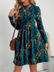 EMERY ROSE 休闲复古碎花印花修身长袖女式连衣裙，适合秋冬季 - 彩色 - 查看 5