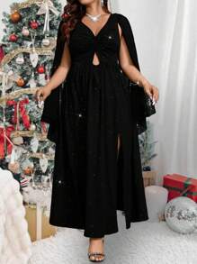 SHEIN Clasi Đầm dự tiệc màu đen đính sequin xoắn thanh lịch cỡ lớn - màu đen - Xem 4