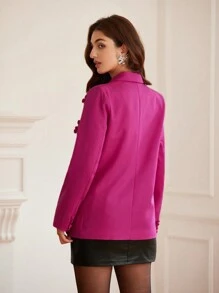 Chiquease 玫红色时尚专业手工 3D 花卉装饰宽松版长袖纯色西装夹克节日派对服装 - 玫紅色 - 查看 2