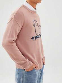 Chillumni Áo len trễ vai họa tiết hoạt hình thường ngày cho nam mùa thu/đông - Màu tím - Xem 3