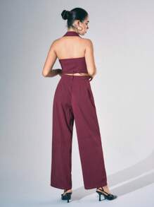 Zolique Women's Notched Collar Sleeveless Striped Minimalist Top And Long Pants Suit Set,Business Casual Women,Office Wear Women ,Old Money Style,Office Wear Women