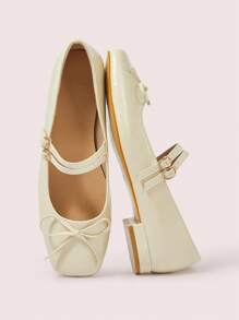 CUCCOO DOLLMOD 女士平底红色方头格子玛丽珍鞋，低跟可爱校园风格，适合圣诞节和新年假期氛围秋冬季 - 杏色 - 查看 2