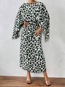 SHEIN Unity Vestido casual de mujer con estampado de leopardo sin mangas, adecuado para el otoño - Verde - Ver 3