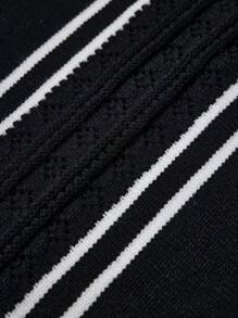 BamGleam Women Sweater Dress Casual Knitted Long Sleeve V-Neck Black White Striped Mini Bodycon Party Dress, Suitable For All Seasons