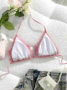 Swim Mod Women's Halter Neck Bikini Top With Graphic Decals, For Summer Holiday