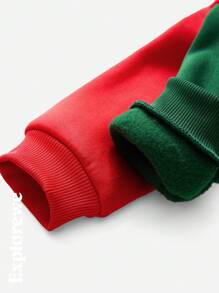 SHEIN 2pcs/Set Young Boy Long Sleeve Santa Claus & Snowman Skiing Print Sweatshirt Outfit, For Christmas - Multicolor - View 6