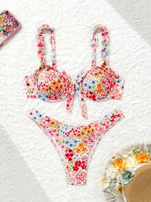 Bikini con volantes con estampado floral para playa y resort en verano - Multicolor - Ver 5