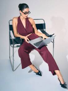 Zolique Women's Notched Collar Sleeveless Striped Minimalist Top And Long Pants Suit Set,Business Casual Women,Office Wear Women ,Old Money Style,Office Wear Women