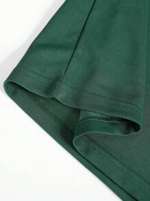 Manfinity Homme Camiseta de manga corta de cuello redondo de ajuste holgado de unicolor para hombres - Verde Oscuro - Ver 3