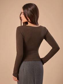 Forever 21 F21 Women's Solid Color Minimalist Elegant Daily Wear Long-Sleeved Slim-Fit T-Shirt