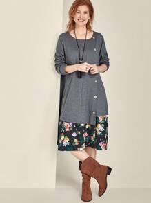 EMERY ROSE Váy chắp vá họa tiết hoa màu xám thường ngày cỡ lớn cho nữ - Nhiều màu - Xem 3