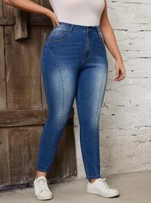 SHEIN LUNE Plus Size Color Block Skinny Pockets Casualowe jeansy na każdy mecz