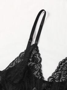 1 pieza Lencería sexy de una sola pieza con contraste de encaje y malla para mujeres
