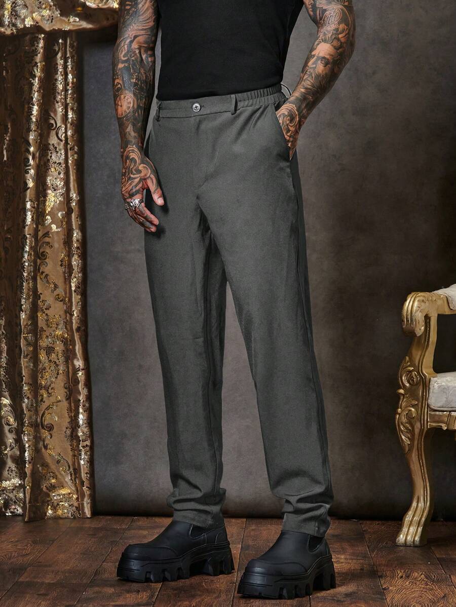 Manfinity VCAY Herren einfarbige Gerade-Bein Loose Fit Lässig Webware Hose mit Einschubtaschen - Dunkelgrau - Übersicht 1