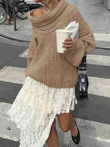 INAWLY Pull ample pour femme à col châle avec épaules dénudées