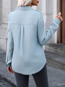 Women's Long Sleeve Single-Breasted Cargo Pocket Casual Shirt, Autumn