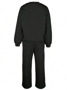 INAWLY Set de 2 piezas de mujer con sudadera de cuello redondo y manga larga informal talla grande pantalones con cintura con cordón, para otoño