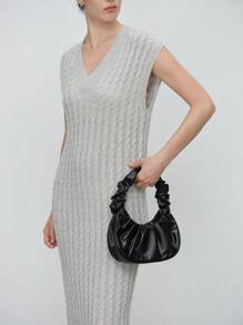 SHEIN Clasi 女士优雅简约纯色无袖针织毛衣裙，秋冬 - 灰色 - 查看 5