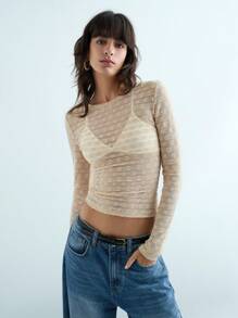 Maija New Autumn/Winter Back To School & Party Occasion Urban Chic Women Casual Textured Khaki Knit Top