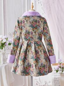 Teen Girls Fluffy Collar Printed Windbreaker Jacket, Stylish Design - Multicolor - View 2