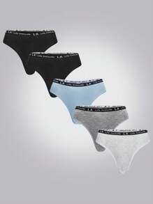 Set de 5 bragas de bikini de cintura media con letras tejidas para mujeres - Multicolor - Ver 3