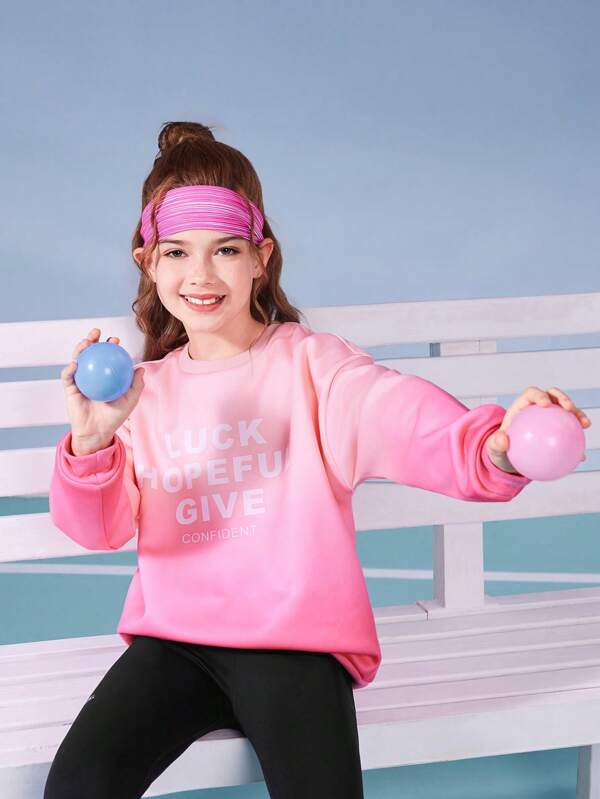 SHEIN Tween Girls Cute Sweet Pink Ombre Thermal Lined Loose Fit Comfortable Fashion Casual Outdoor Sport Hoodie Sweatshirt