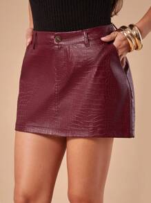 Forever 21 Winter Women Burgundy Solid Color Textured Skirt Christmas Skirt Thanksgiving Women New Years Holiday Birthday Essential Burgundy Skirt - Burgundy - View 4