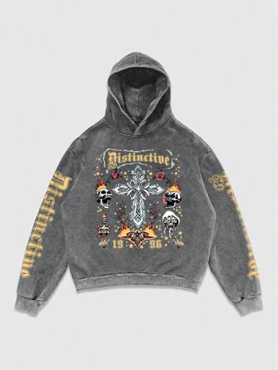 Street Life Sudadera con capucha retro estampada con grafiti divertidos y de estilo de calle para hombres