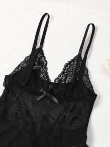 1 pieza Lencería sexy de una sola pieza con contraste de encaje y malla para mujeres