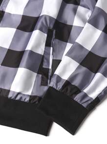 Manfinity Homme Plus Size Men's Casual Everyday Plaid Zip-Up Jacket, Autumn Winter Men Jacket, Going Out Checkered Colorful Long Sleeve Light Jacket, For Friends, Husband, Boyfriend Gifts
