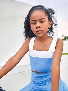 SHEIN Tween Girls Sports Black & White Yoga Legging Set, Stretchy Comfortable Free Stylish Active Outfit - Multicolor - View 5