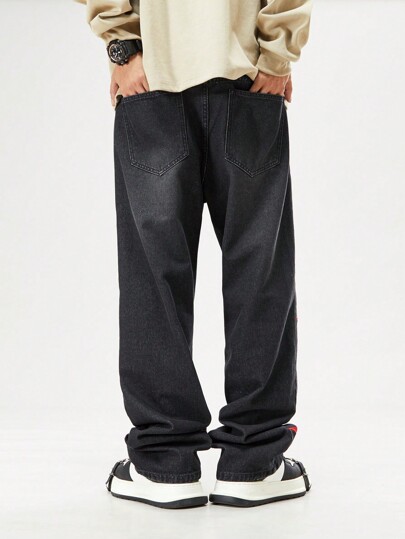 Street Life Jeans amples décontractés à jambes larges avec poches imprimées d'étoiles pour hommes