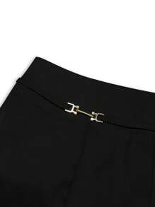 SHEIN Clasi Pantaloni palazzo eleganti, larghi e morbidi, di colore unico, con design a catena in vita, per taglie comode - nero - Visualizzare 5