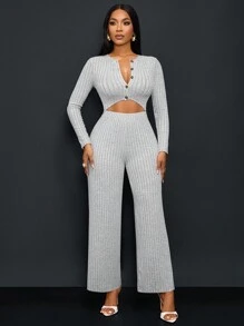 SOLERSUN Tuta casual monocolore con vita traforata, autunnale - Grigio - Visualizzare 6