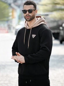 Manfinity Homme Plus Size Men's Color Block Hooded Sweatshirt For Autumn And Winter - Multicolor - View 5