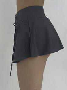 Strévra Women's Summer Fashion Bow Decor Pleated A-Line Skirt Y2k - Grey - View 8