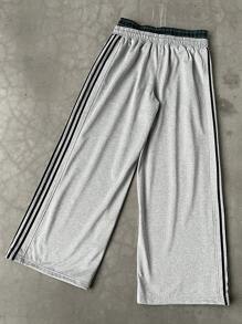 PAVTROS 男式双层腰带条纹印花抽绳侧袋休闲运动裤 - 淺灰色 - 查看 2